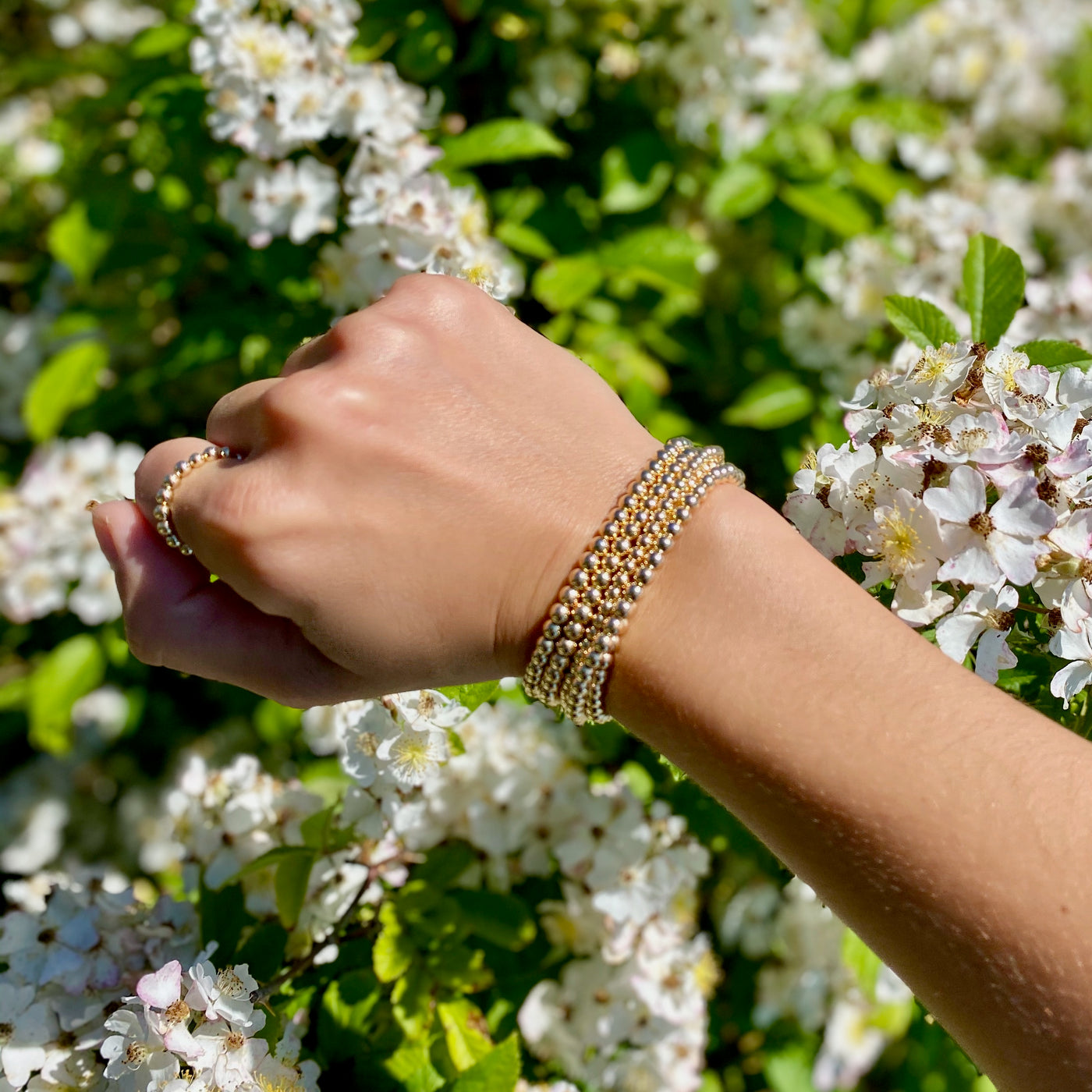 14k Gold Plated Black Clover Bracelet with Black Beads